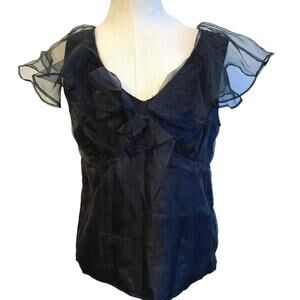 Size 12 WD NY Womens New Formal Black Blouse Sheer Flutter Sleeve Side Zip